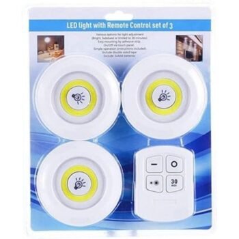 Kin 3 Round Shape LED Cabinet Wireless Lights with Remote Control & Battery Powered Touch Button..