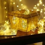 Kin 10 Yellow LEDs 4m Gold Steady Metal Leaf Lights for Decoration (Pack of 1).