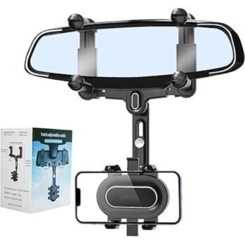 Kin Car Universal Rear Mirror Clip Mobile Holder with 360 Degree Rotation.