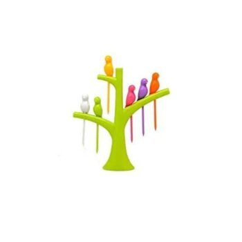Kin Kitchen Designer Plastic Bird Fruit Fork, 6 -Piece (Multicolor)