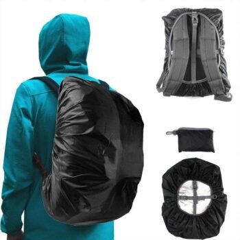 Kin Waterproof & Dustproof Adjustable Elastic Rain Cover with Pouch for School College Office Backpack (30-35L) Black
