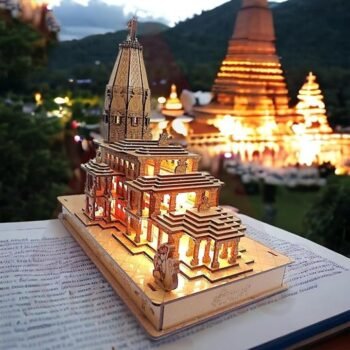 Kin 3D Wood Shri Ram Janambhoomi Ayodhya Temple for Religious with Light.