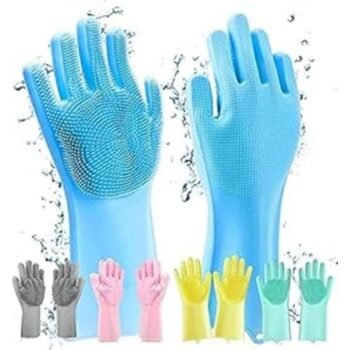 KIN Silicone Dish Washing & Pet Grooming Gloves Set with Multi Uses (Free Size One Pair)